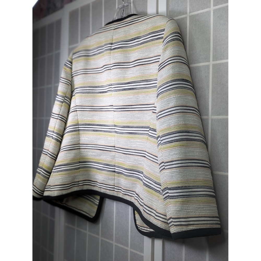 Kasper Womens Open Blazer 8 Textured Stripe Zipper Pockets Cotton Blend Office - Picture 11 of 12